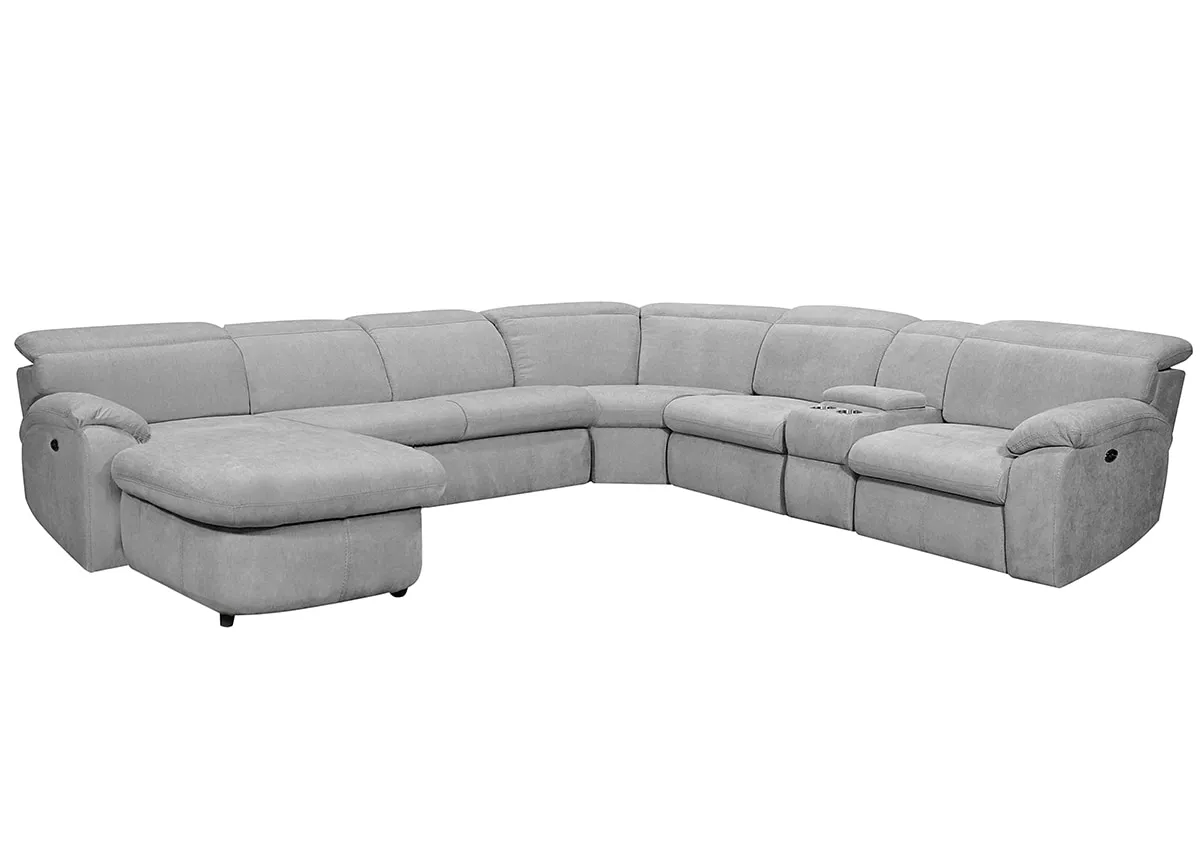 Brooklyn Gray 6 Pc. Power Sectional W/ Adjustable Headrests & Chaise (Reverse)