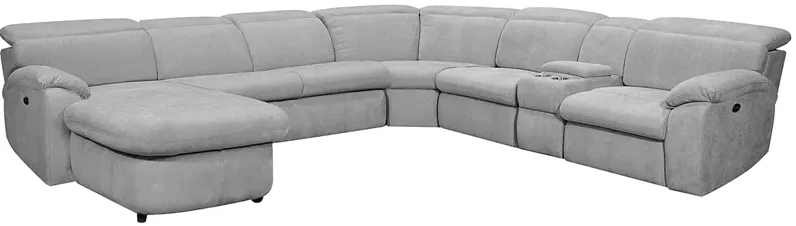 Brooklyn Gray 6 Pc. Power Sectional W/ Adjustable Headrests & Chaise (Reverse)