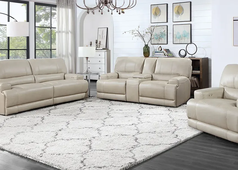 Bowery Taupe Leather 3 Pc. Power Living Room
