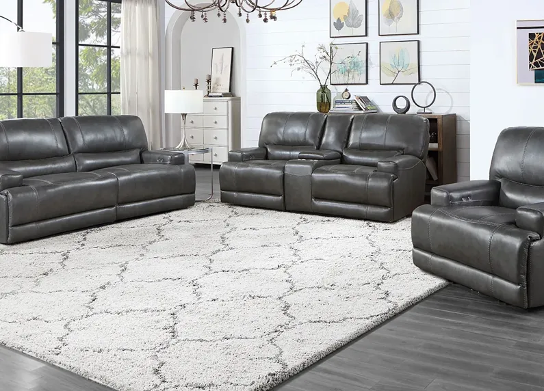Bowery Charcoal Leather 3 Pc. Power Living Room