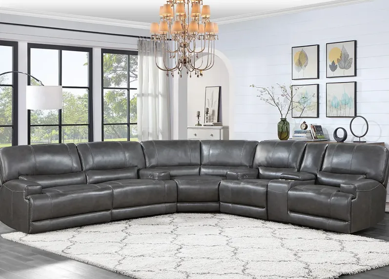 Bowery Charcoal Leather 3 Pc. Power Sectional
