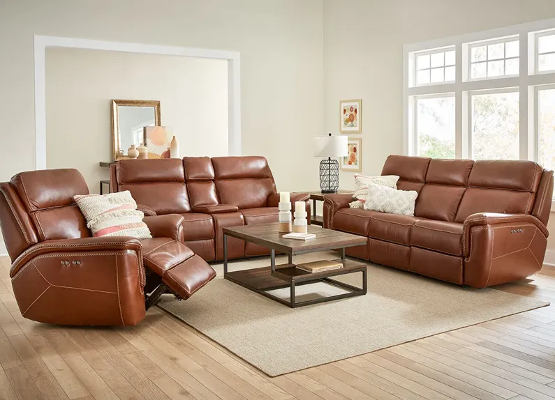Edgewood Brown Leather 2 Pc. Power Living Room W/ Power Headrests