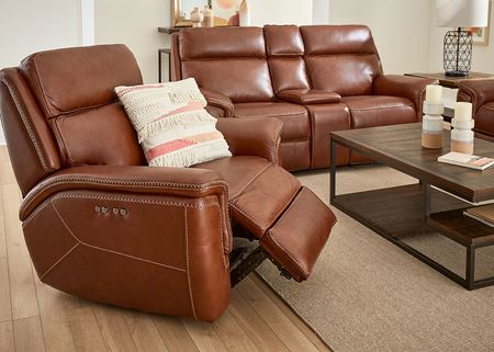 Edgewood Brown Leather 3 Pc. Power Living Room W/ Power Headrests