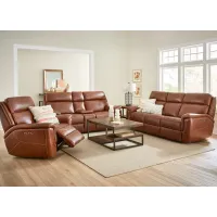 Edgewood Brown Leather 3 Pc. Power Living Room W/ Power Headrests