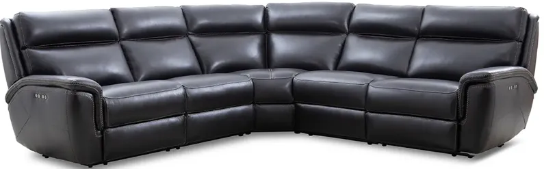 Edgewood Black Leather 5 Pc. Power Sectional W/ Power Headrests & 2 Armless Chairs