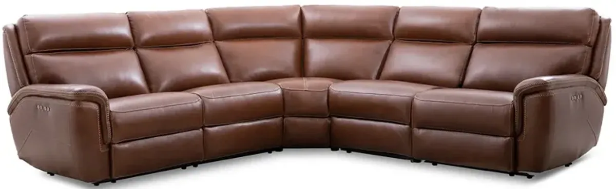 Edgewood Brown Leather 5 Pc. Power Sectional W/ Power Headrests & 2 Armless Chairs