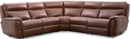 Edgewood Brown Leather 5 Pc. Power Sectional W/ Power Headrests & 2 Armless Chairs