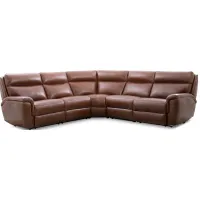 Edgewood Brown Leather 5 Pc. Power Sectional W/ Power Headrests