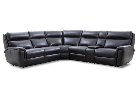 Edgewood Black Leather 6 Pc. Power Sectional W/ Power Headrests & 2 Armless Chairs