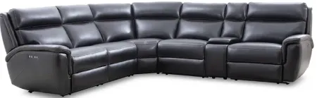 Edgewood Black Leather 6 Pc. Power Sectional W/ Power Headrests & 2 Armless Chairs