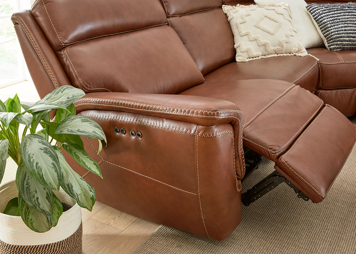 Edgewood Brown Leather 6 Pc. Power Sectional W/ Power Headrests & 2 Armless Chairs