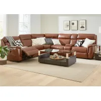 Edgewood Brown Leather 6 Pc. Power Sectional W/ Power Headrests & 2 Armless Chairs