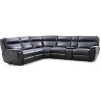 Edgewood Black Leather 6 Pc. Power Sectional W/ Power Headrests