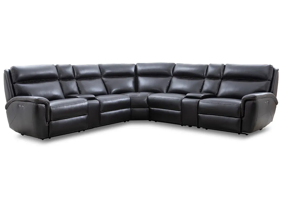 Edgewood Black Leather 7 Pc. Power Sectional W/ Power Headrests