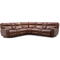 Edgewood Brown Leather 7 Pc. Power Sectional W/ Power Headrests