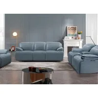 Isaac Blue Leather 2 Pc. Zero Gravity Power Reclining Living Room W/ Power Headrests
