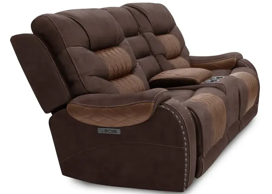 Durango Brown Power Reclining Console Loveseat W/ Power Headrests