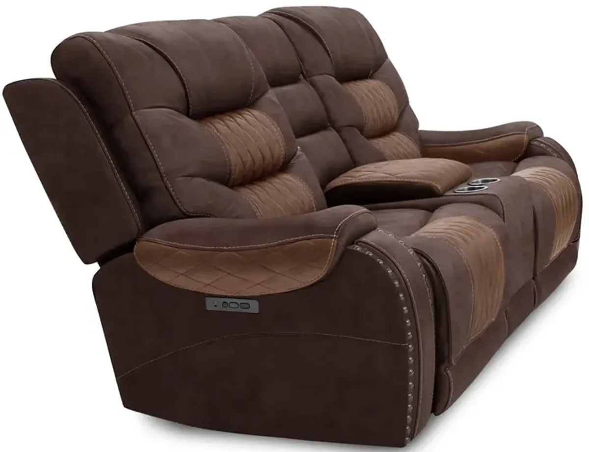 Durango Brown Power Reclining Console Loveseat W/ Power Headrests