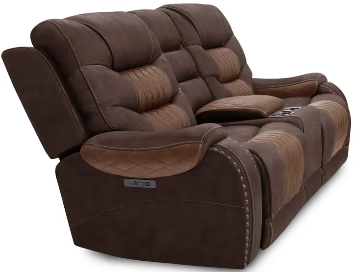 Durango Brown Power Reclining Console Loveseat W/ Power Headrests