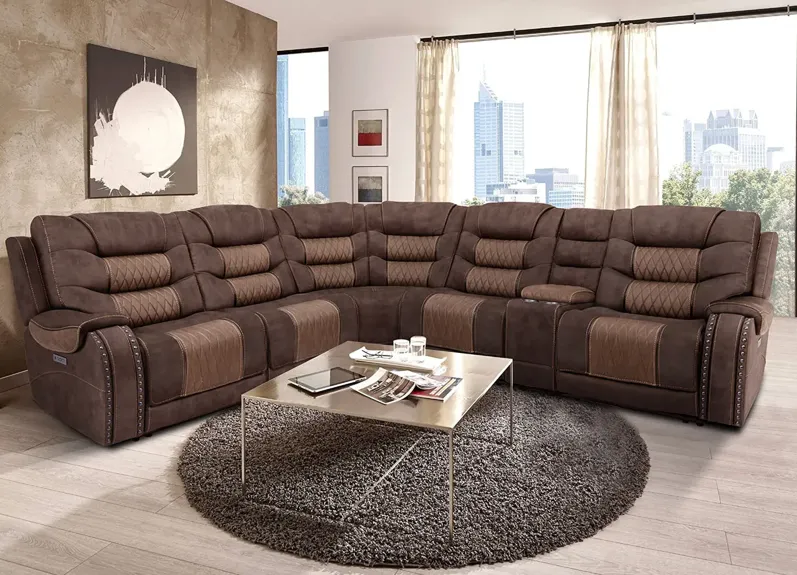 Durango Brown 6 Pc. Power Reclining Sectional W/ Power Headrests & 2 Armless Chairs
