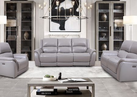 Lithos Gray Leather Power Reclining Sofa