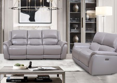 Lithos Gray Leather Power Reclining Loveseat