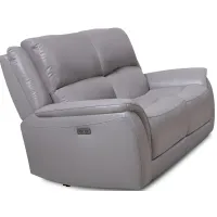 Lithos Gray Leather Power Reclining Loveseat