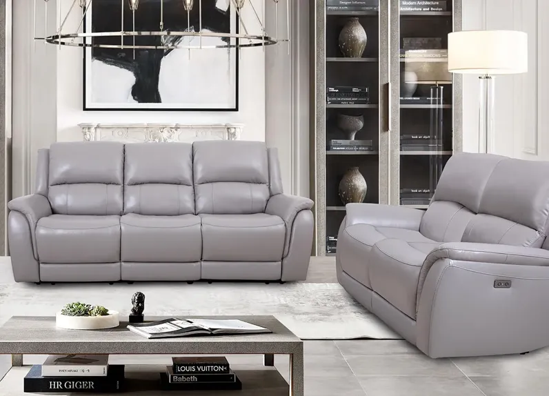 Lithos Gray Leather 2 Pc. Power Reclining Living Room