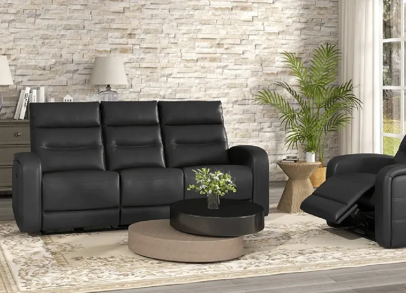Emerie Black Leather 2 Pc. Power Reclining Living Room W/ Power Headrests