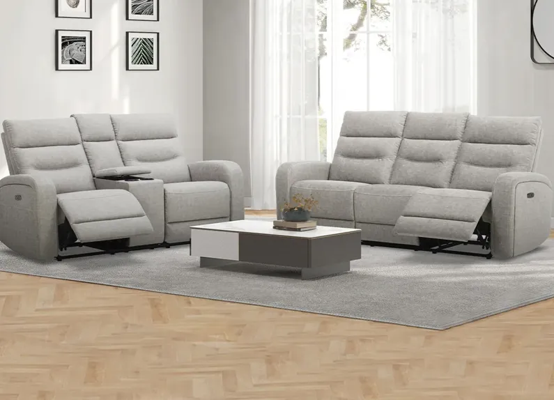 Emerie Gray Fabric 2 Pc. Power Reclining Living Room W/ Power Headrests