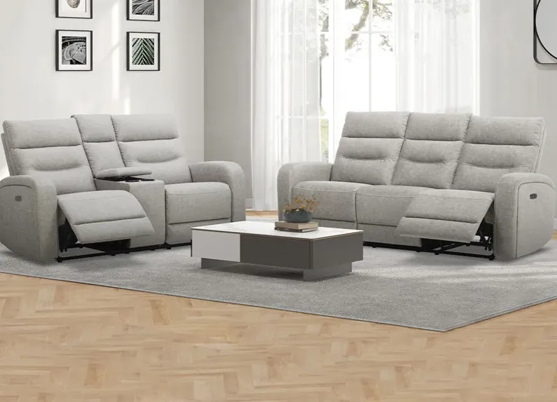 Emerie Gray Fabric 3 Pc. Power Reclining Living Room W/ Power Headrests