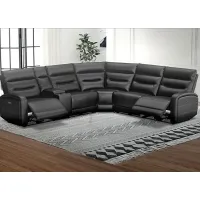Emerie Black Leather 6 Pc. Power Reclining Sectional W/ Power Headrests & 2 Armless Chairs
