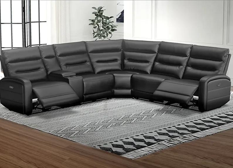 Emerie Black Leather 6 Pc. Power Reclining Sectional W/ Power Headrests & 2 Armless Chairs