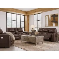 Azriel Brown Leather 2 Pc. Power Reclining Living Room W/ Power Headrests