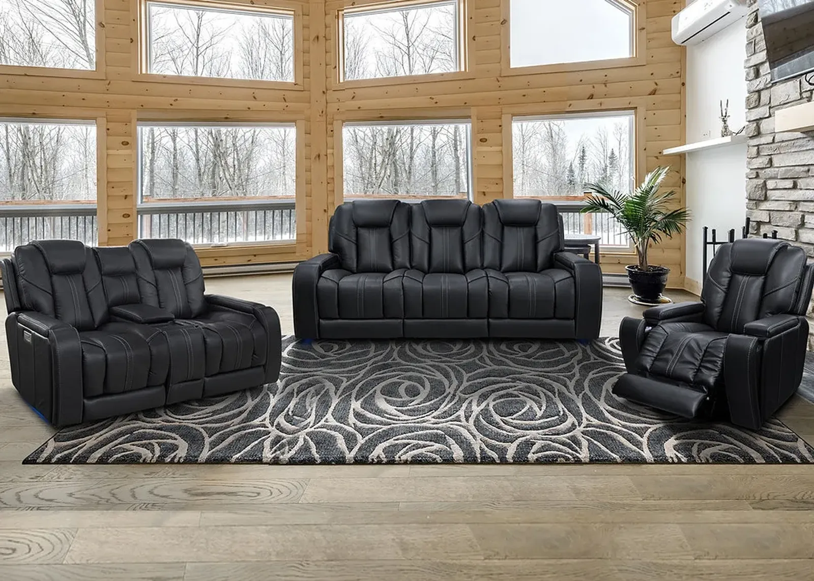 Dalton Black 3 Pc. Power Reclining Living Room W/ Power Headrests