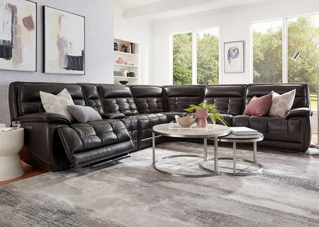 Pacific Heights Black Leather 6 Pc. Power Reclining Sectional W/ Power Headrests & 2 Armless Chairs By Drew & Jonathan