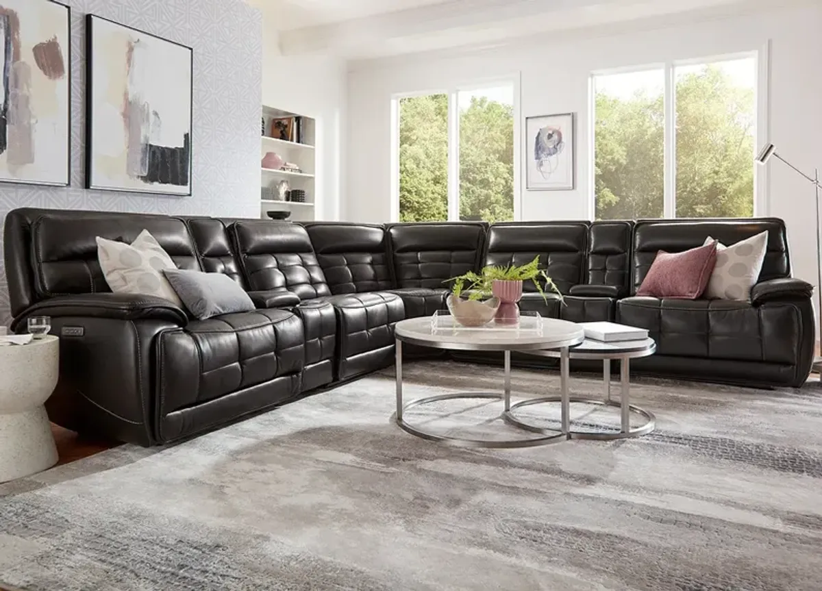 Pacific Heights Black Leather 7 Pc. Power Reclining Sectional W/ Power Headrests & 2 Armless Chairs By Drew & Jonathan