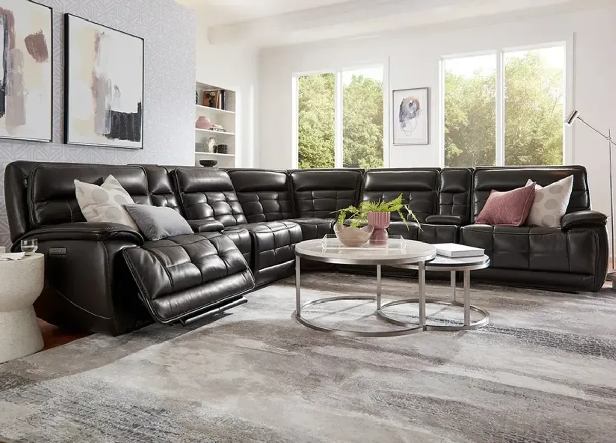 Pacific Heights Black Leather 7 Pc. Power Reclining Sectional W/ Power Headrests & 2 Armless Chairs By Drew & Jonathan