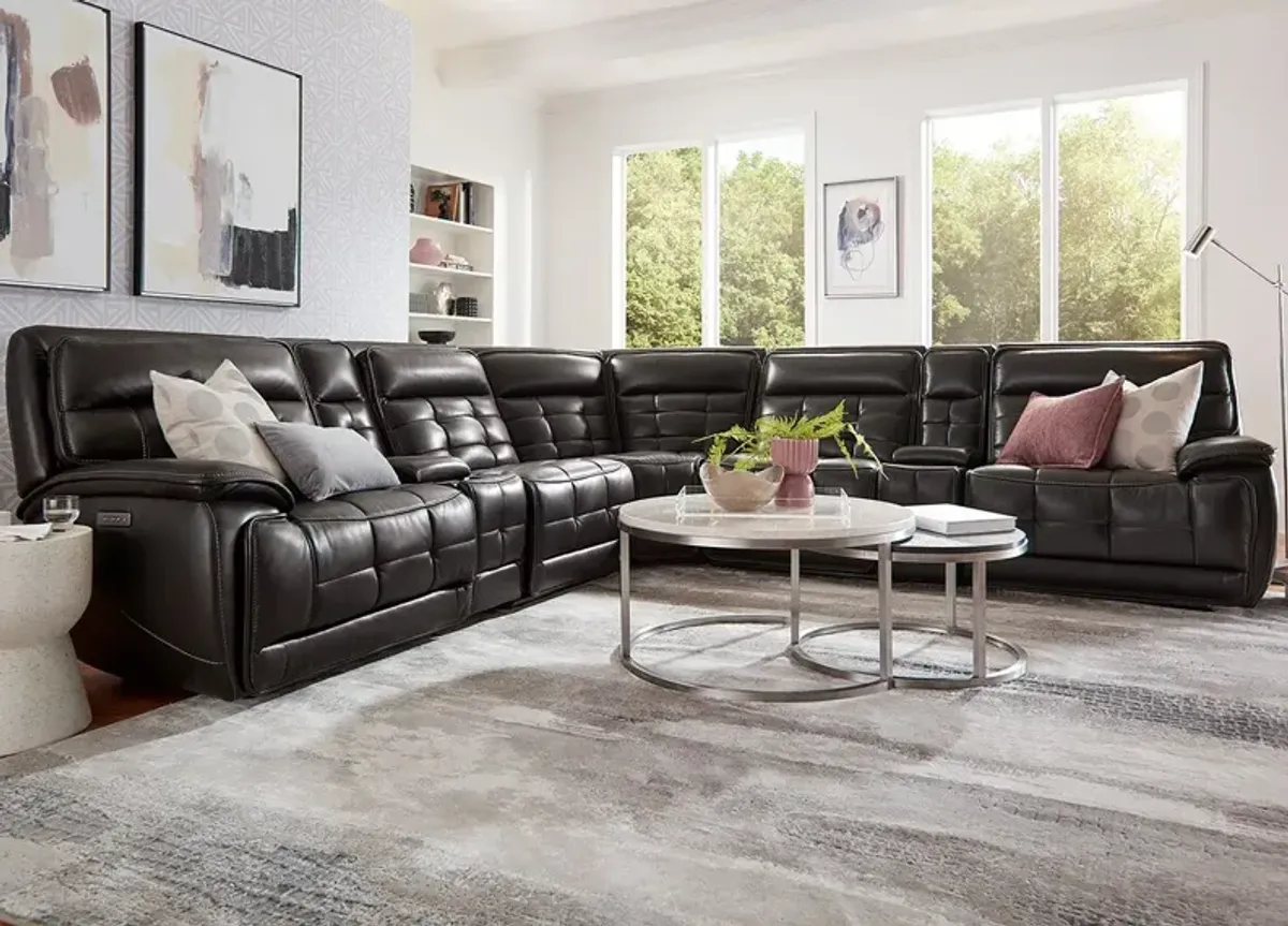 Pacific Heights Black Leather 7 Pc. Power Reclining Sectional W/ Power Headrests By Drew & Jonathan