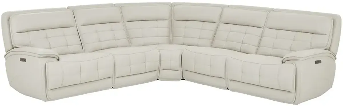 Pacific Heights Gray Leather 5 Pc. Power Reclining Sectional W/ Power Headrests & 2 Armless Chairs By Drew & Jonathan