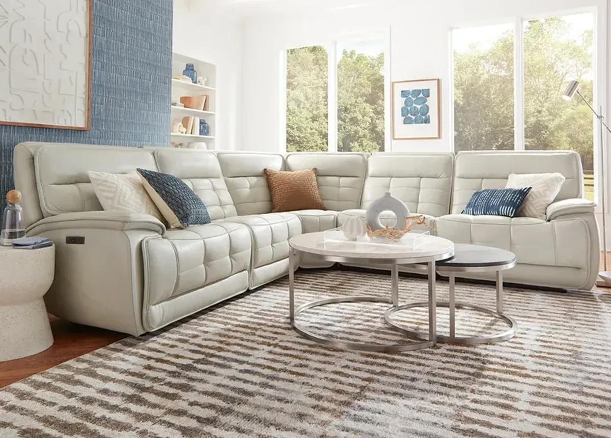 Pacific Heights Gray Leather 5 Pc. Power Reclining Sectional W/ Power Headrests By Drew & Jonathan