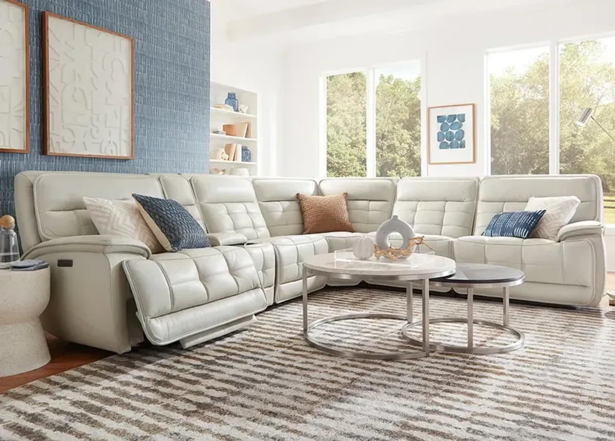 Pacific Heights Gray Leather 6 Pc. Power Reclining Sectional W/ Power Headrests & 2 Armless Chairs By Drew & Jonathan