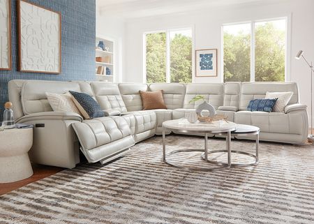 Pacific Heights Gray Leather 7 Pc. Power Reclining Sectional W/ Power Headrests & 2 Armless Chairs By Drew & Jonathan