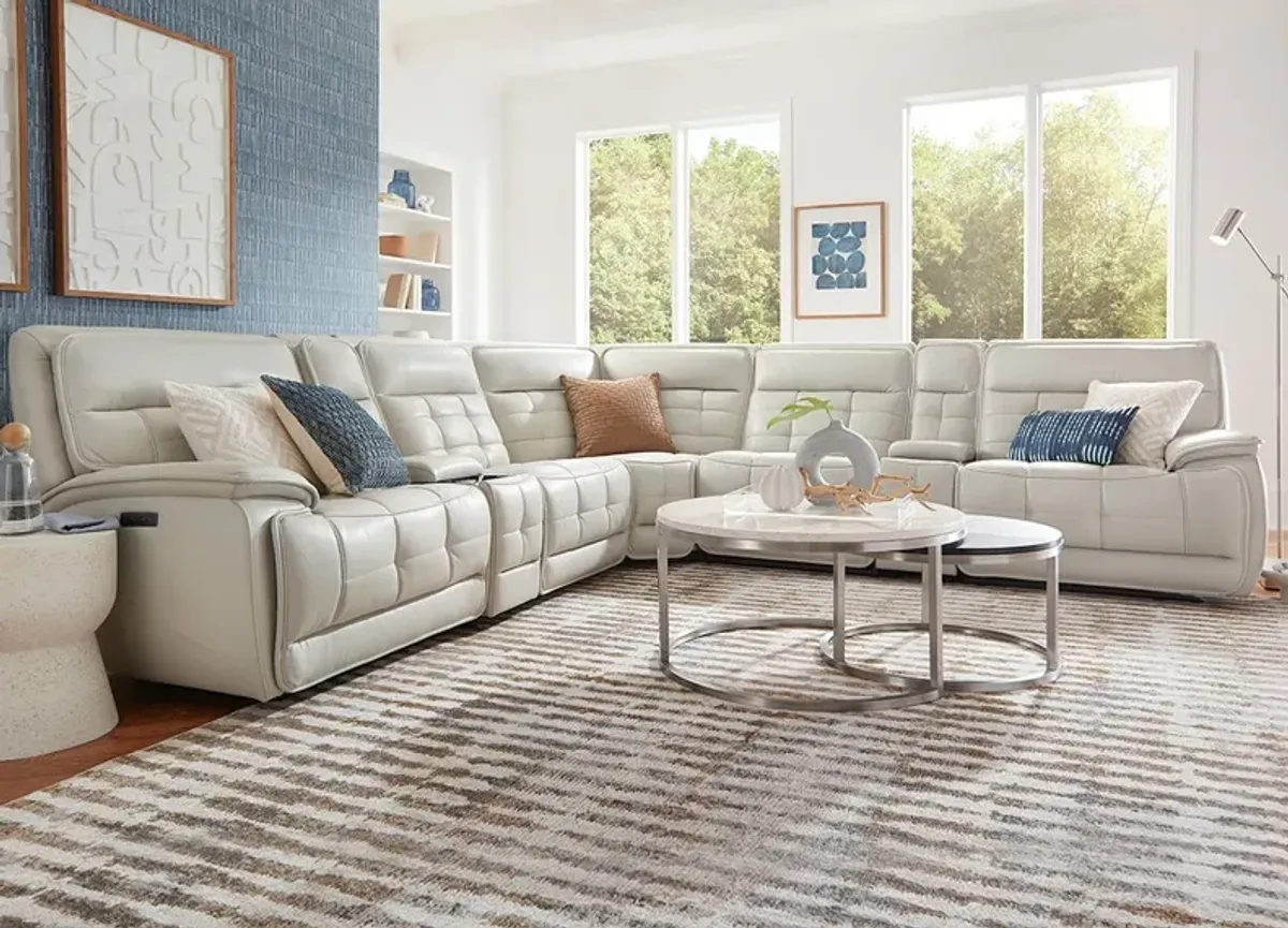 Pacific Heights Gray Leather 7 Pc. Power Reclining Sectional W/ Power Headrests & 2 Armless Chairs By Drew & Jonathan