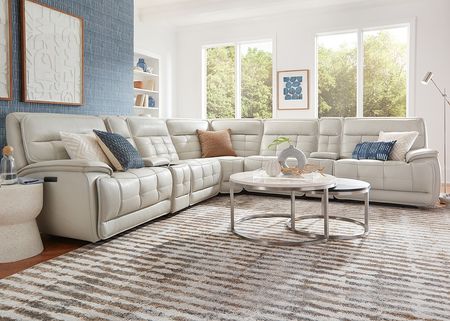 Pacific Heights Gray Leather 7 Pc. Power Reclining Sectional W/ Power Headrests By Drew & Jonathan