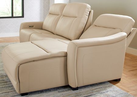 Newport Beige Leather 3 Pc. Power Reclining Sectional W/ Power Headrests & Chaise By Drew & Jonathan