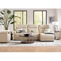 Newport Beige Leather 3 Pc. Power Reclining Sectional W/ Power Headrests & Chaise By Drew & Jonathan