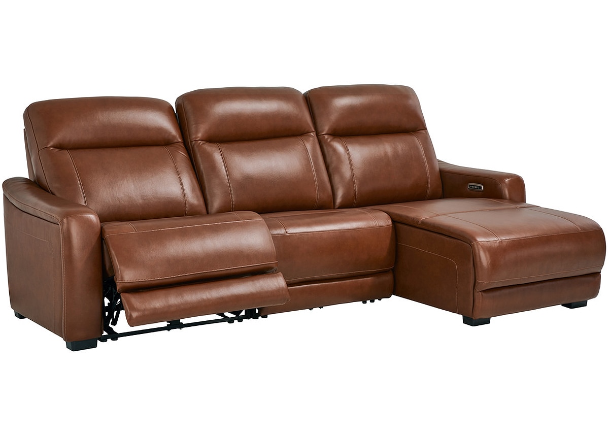 Newport Brown Leather 3 Pc. Power Reclining Sectional W/ Chaise By Drew & Jonathan