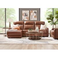 Newport Brown Leather 3 Pc. Power Reclining Sectional W/ Power Headrests & Chaise By Drew & Jonathan (Reverse)