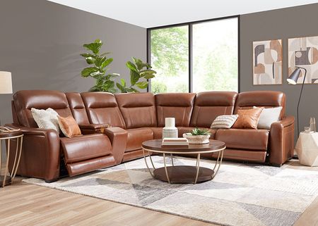 Newport Brown Leather 6 Pc. Power Reclining Sectional W/ Power Headrests By Drew & Jonathan